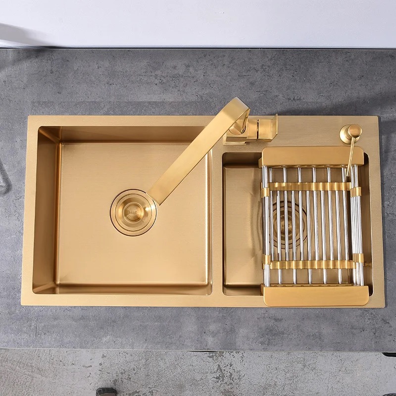 Brushed Gold Double Bowl Handmade Sink