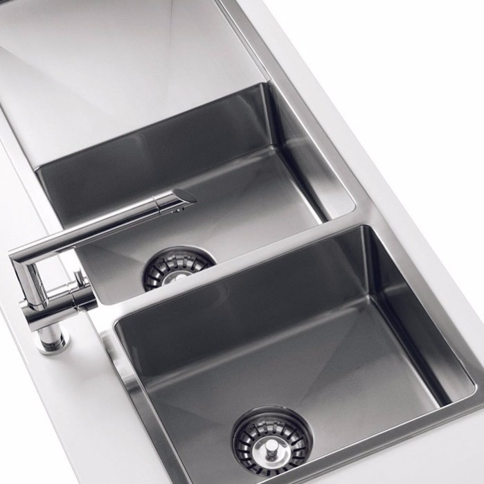 Double-Bowl Single-Tray Handmade Sink